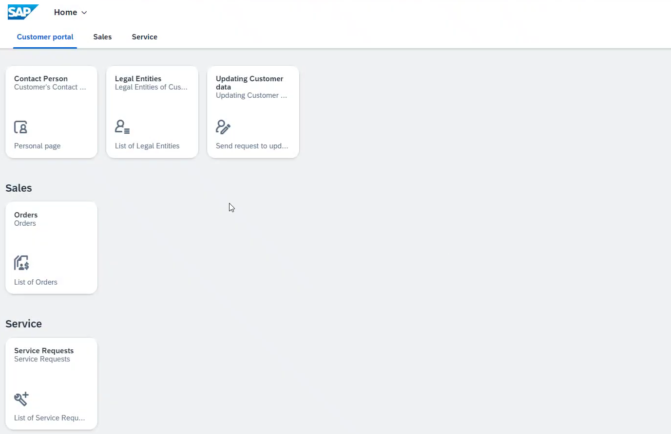 B2B Customer Platform Classic SAP interface home