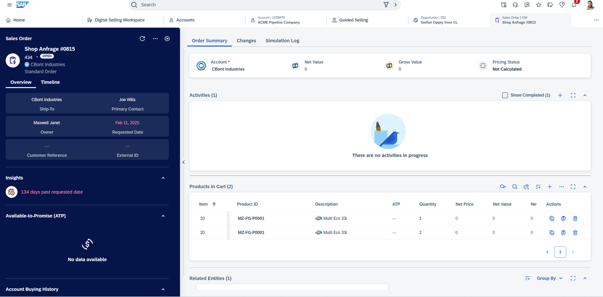 SAP C4C v.2 - Sales order