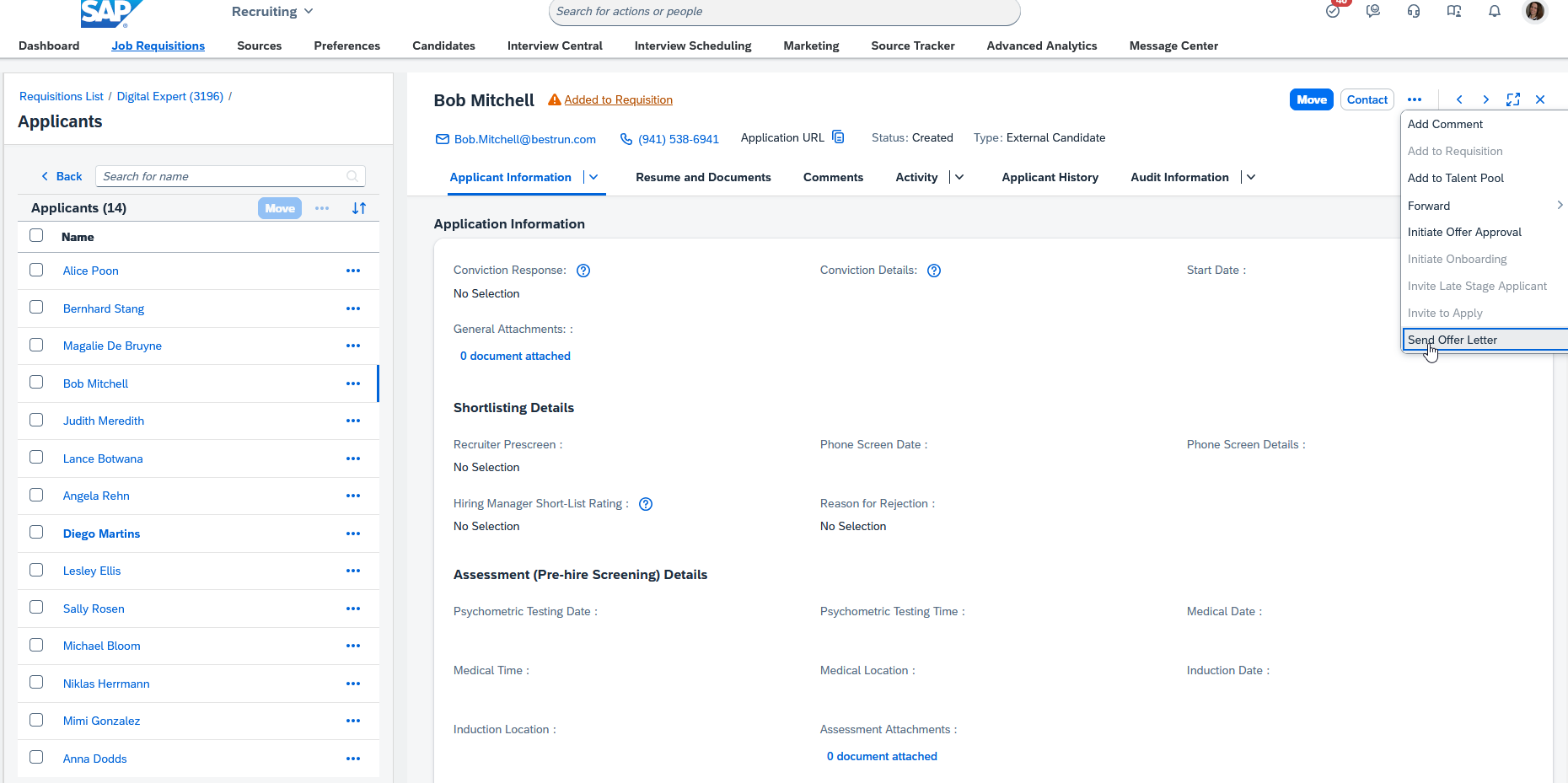 SAP SuccessFactors Recruiting send offer letter