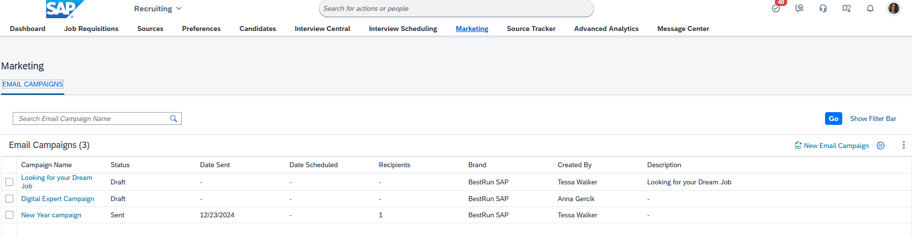 SAP SuccessFactors Recruiting Email campaigns