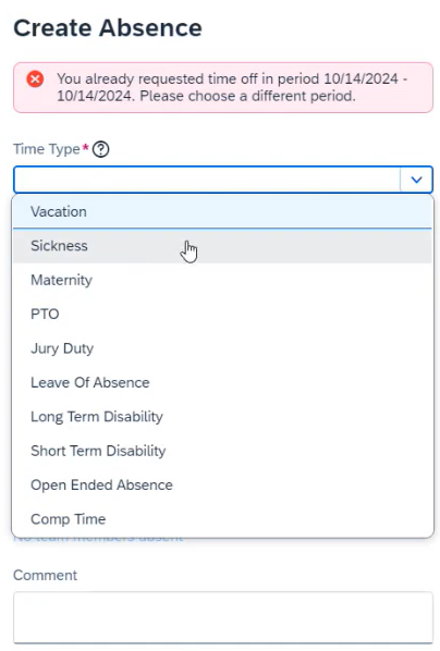 SAP SuccessFactors Employee Central create absence