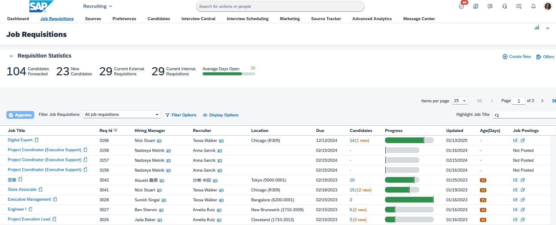 SAP SuccessFactors Recruiting job requisitions dashboard