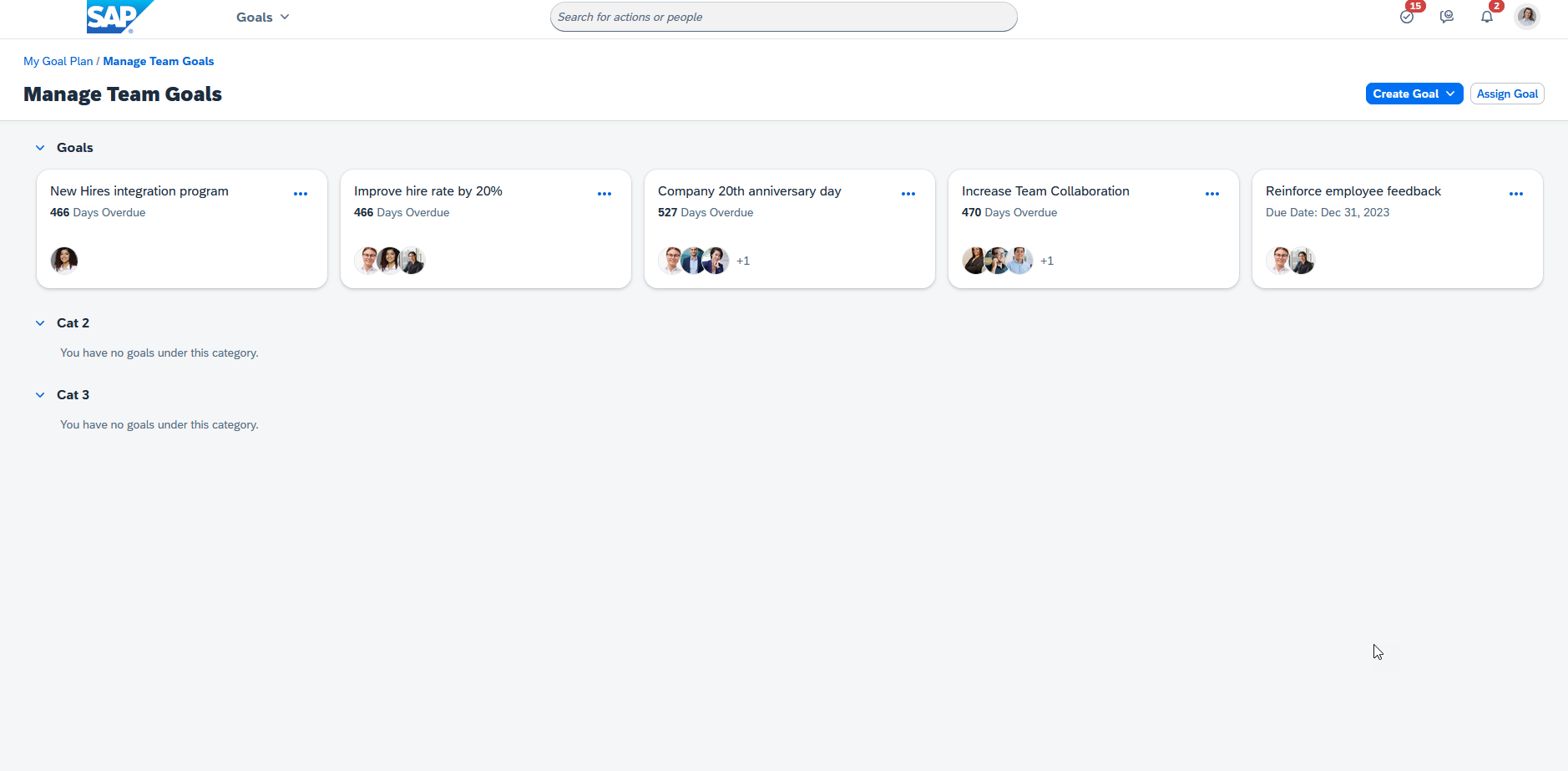 Performance and Goals manage team goals