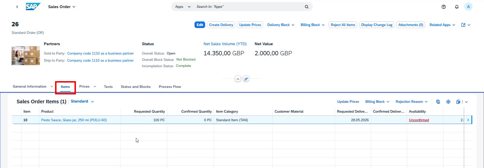 Sales order Items in SAP SCM
