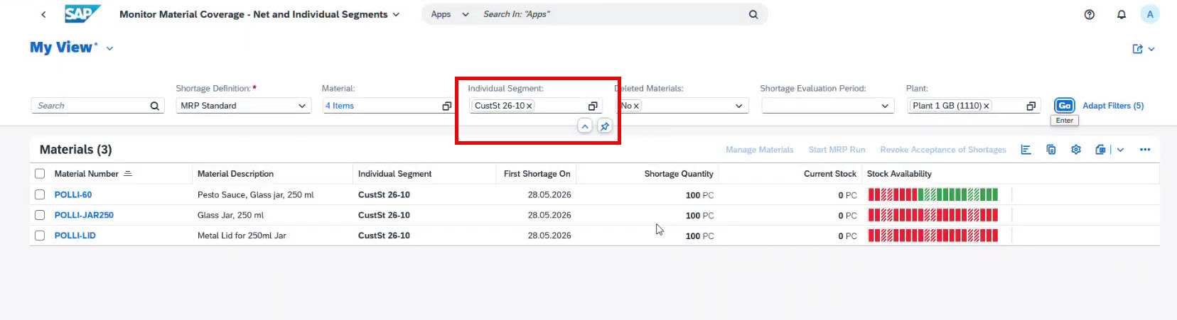 Monitor material coverage for specific order in SAP SCM