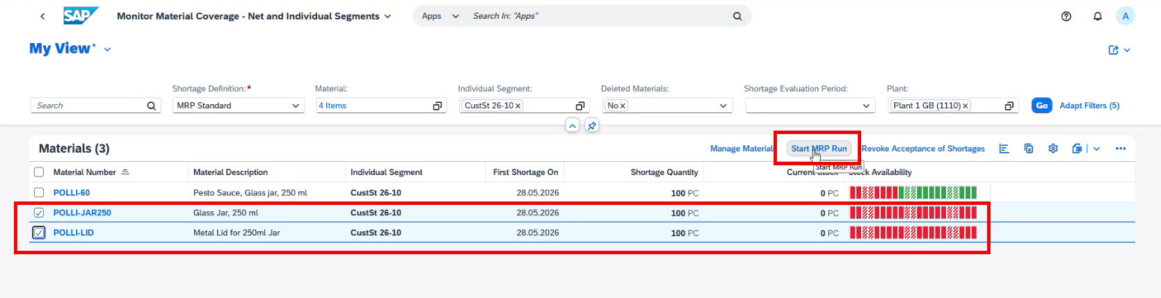 Monitor material coverage for specific order in SAP SCM