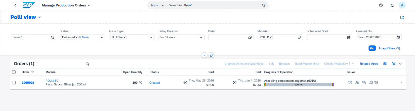 Manage Production Orders in SAP SCM