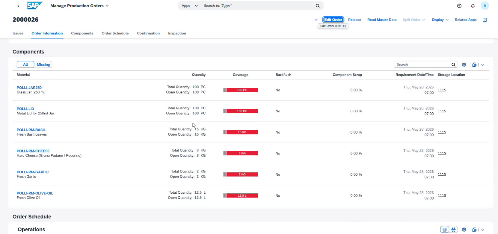Manage Production Orders in SAP SCM