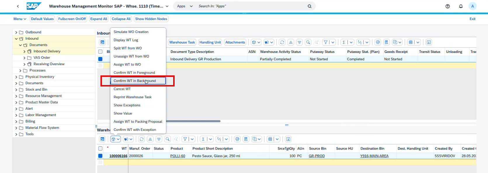 Confirm Warehouse Task in Background in SAP SCM