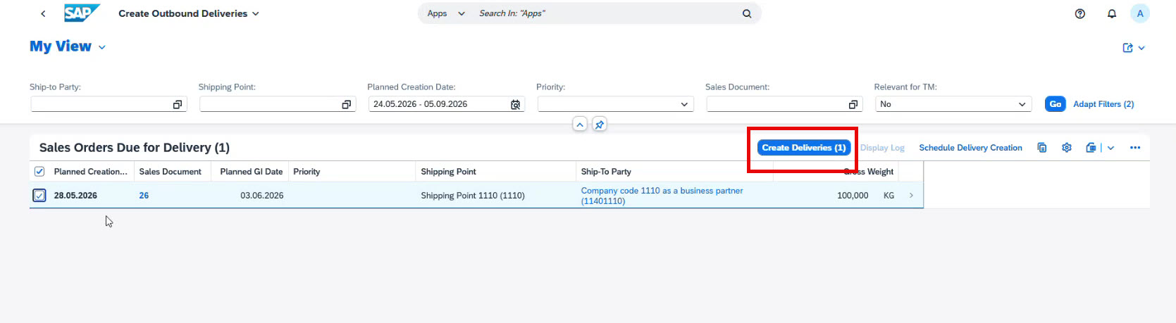 Create outbound delivery in SAP SCM