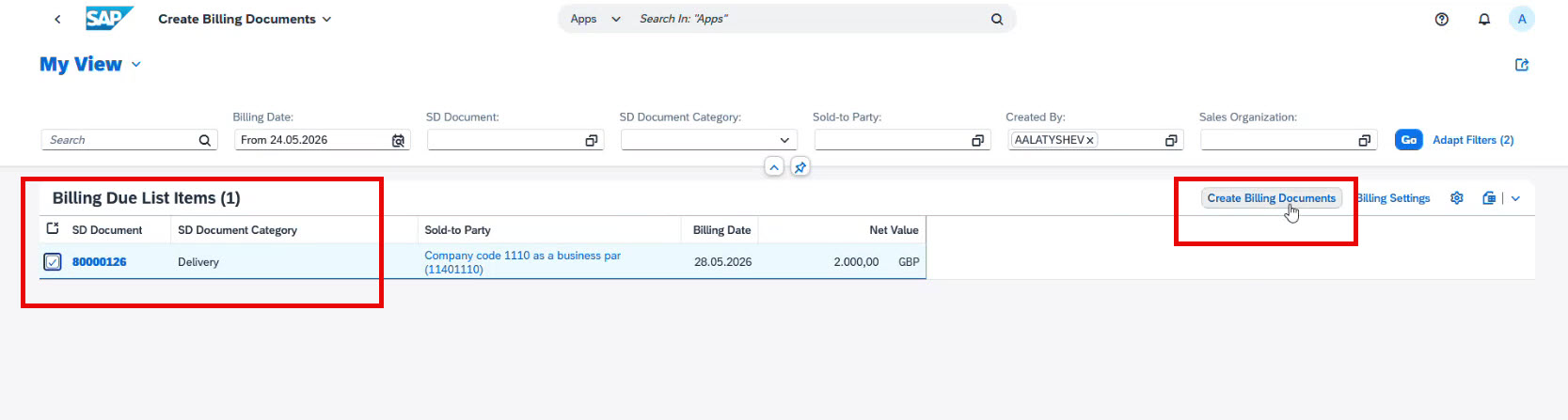 Create Billing doculents in SAP SCM