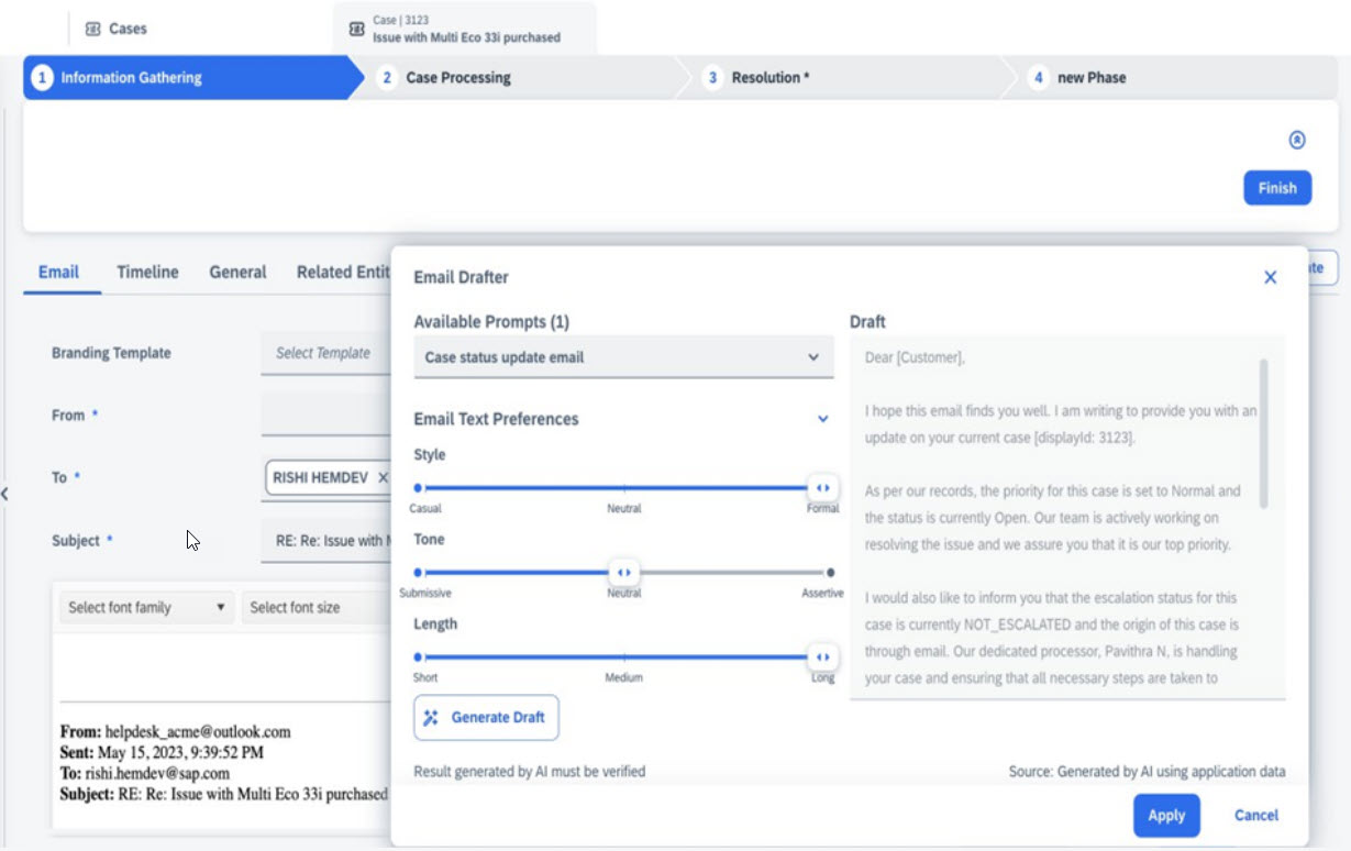 AI-powered Email Drafter in SAP Sales and Service Cloud