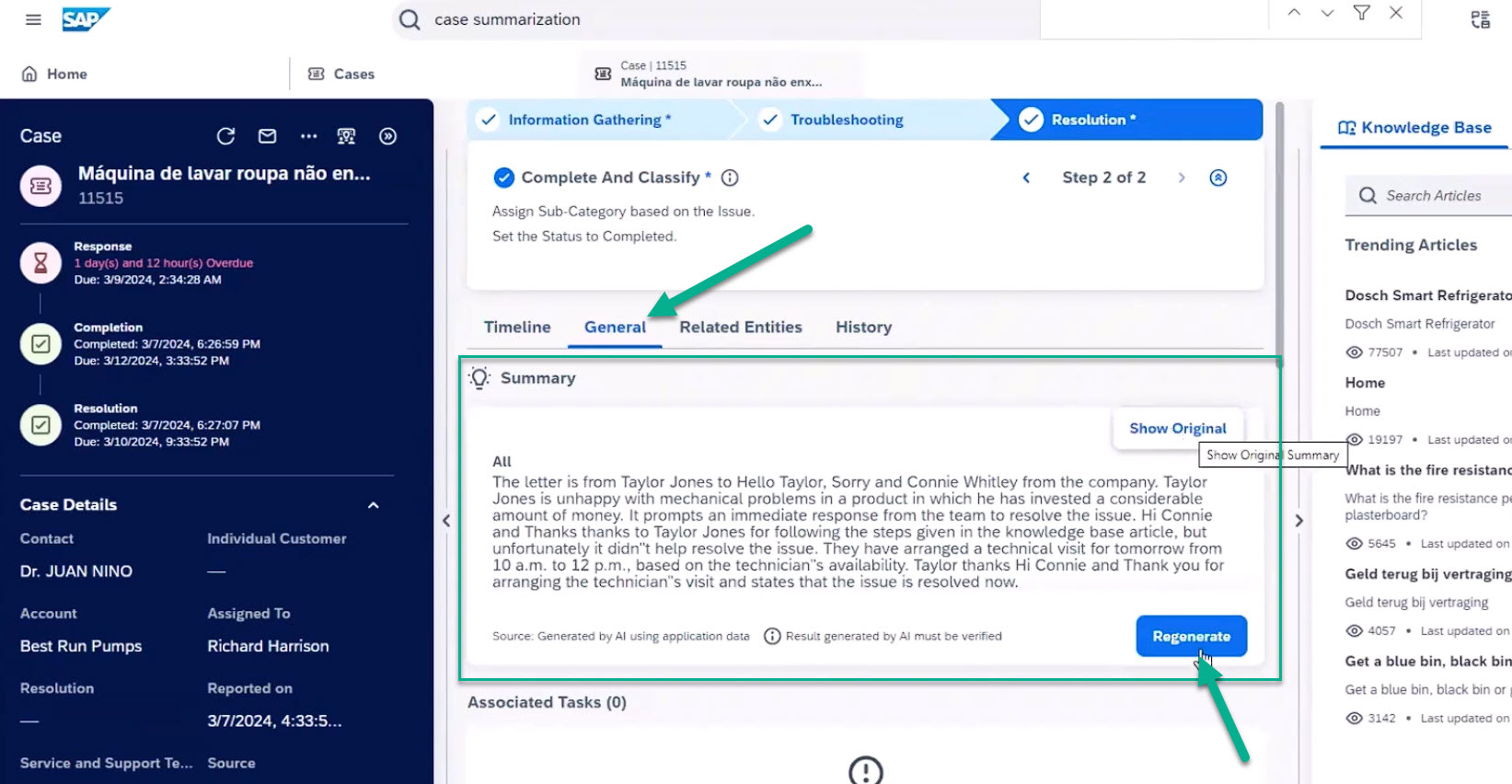 Case Summary in SAP Sales and Service Cloud
